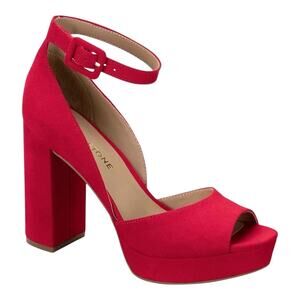 Sun + Stone Women's Reemaa Peep Toe Block Heel Platform Sandals Red Size 10